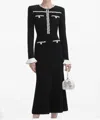 Self-portrait Pearl Trim Knit Midi Dress In Black Polyester In Black