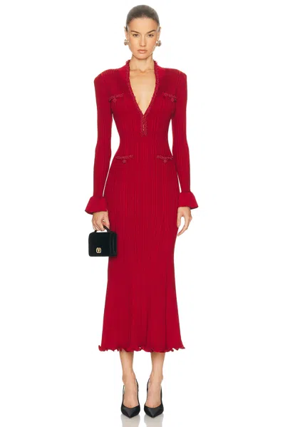 Self-portrait Pearl Trim Midi Dress In Red