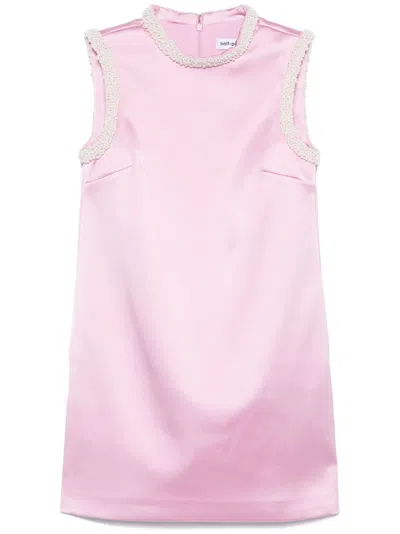 SELF-PORTRAIT PEARL-TRIM SATIN MINI DRESS