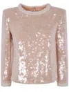 Self-portrait Pearl Trim Sequin Top In Bg Beige