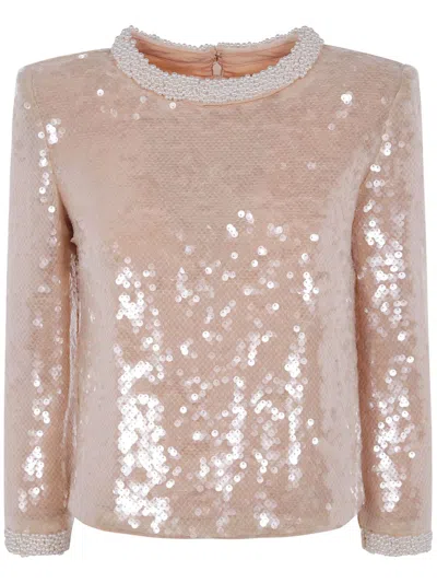 Self-portrait Pearl Trim Sequin Top In Beige