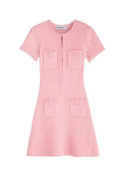SELF-PORTRAIT SELF-PORTRAIT PEARL-TRIMMED WAFFLE-KNIT MINI DRESS