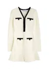 Self-portrait Textured White Dress With Beaded V-neckline In White
