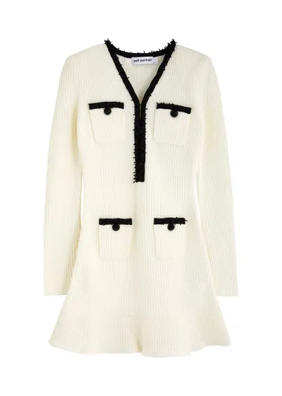SELF-PORTRAIT SELF-PORTRAIT PEARL-TRIMMED WAFFLE-KNIT MINI DRESS