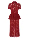 Self-portrait Bordeaux Lace Peplum Midi Dress In Burgundy