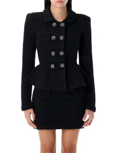 Self-portrait Peplum Jacket Knit Tweed In Black