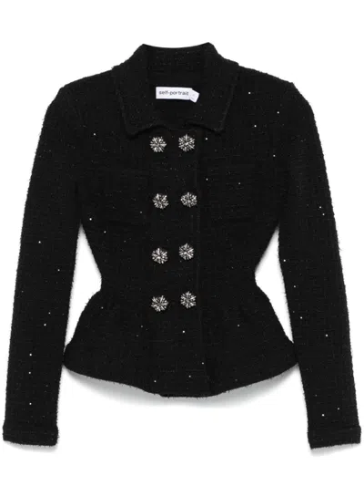 Self-portrait Self Portrait Women's Textu Knit Peplum Jacket In Black