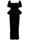 Self-portrait Peplum Velvet Midi Dress In Black