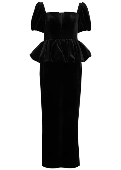 SELF-PORTRAIT SELF-PORTRAIT PEPLUM VELVET MIDI DRESS