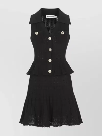 Self-portrait Peplum Waist Dress With Volant Flounce In Black