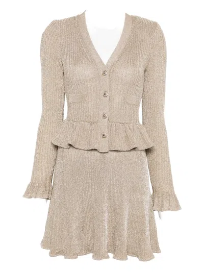 Self-portrait Peplum-waist Lurex Mini Dress In Neutral