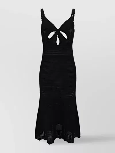 Self-portrait Perforated Knit Dress Asymmetrical Hem In Black
