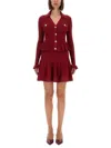 Self-portrait Burgundy Mini Dress With V-neck And Flared Hem In Burgundy
