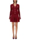 Self-portrait Burgundy Mini Dress With V-neck And Flared Hem In Burgundy