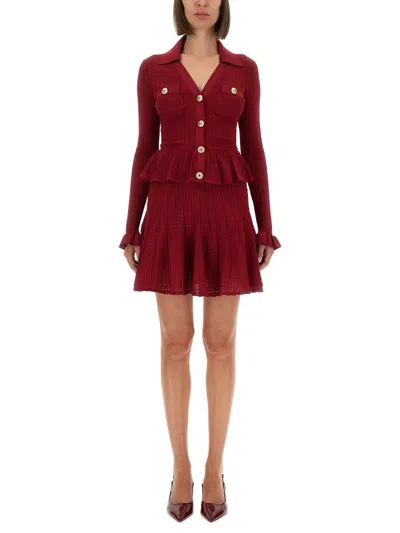 Self-portrait Perforated Knit Dress In Red