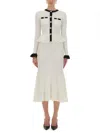 Self-portrait Pointelle Knit Contrast Midi Dress In White
