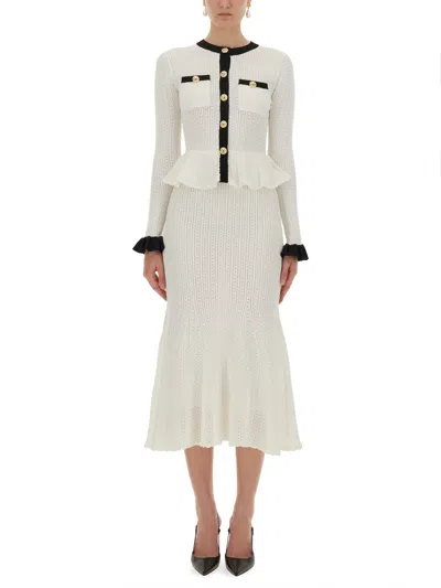 Self-portrait Perforated Knit Midi Dress In White