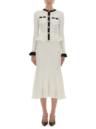 SELF-PORTRAIT PERFORATED KNIT MIDI DRESS