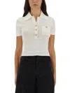 Self-portrait Pointelle Cropped Knit Polo T-shirt In White