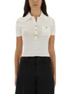 Self-portrait Pointelle Cropped Knit Polo T-shirt In White