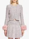 Self-portrait Boucle Fur Cuff Jacket In Pink