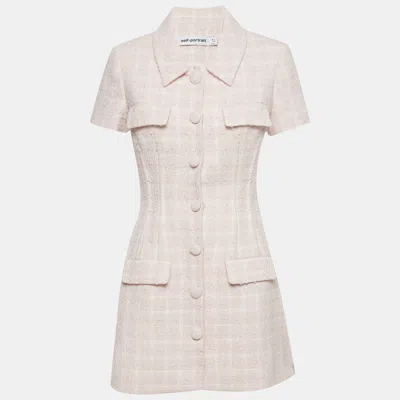 Pre-owned Self-portrait Pink Boucle Checked Mini Dress M