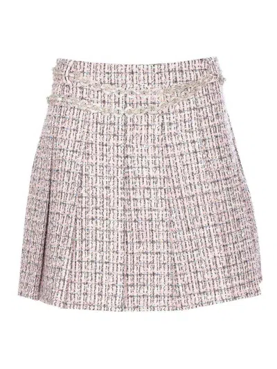 SELF-PORTRAIT PINK BOUCLE CRYSTAL BELT MINI SKIRT
