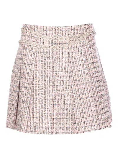 Self-portrait Pink Bouclé Crystal Belted Mini Skirt In Neutral