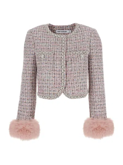 SELF-PORTRAIT PINK BOUCLE FUR CUFF JACKET