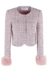 Self-portrait Self Portrait Crystal-embellished Tweed Jacket In Pink