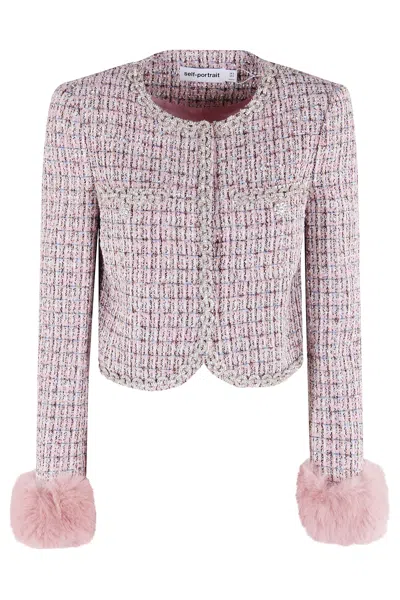 SELF-PORTRAIT PINK BOUCLE FUR CUFF JACKET