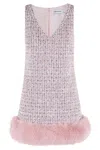 Self-portrait Pink Bouclé Faux Fur Hem Minidress In Pink
