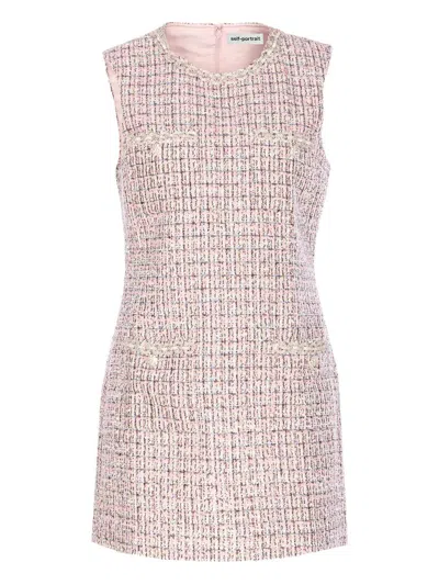 SELF-PORTRAIT SELF-PORTRAIT PINK BOUCLE SLEEVELESS MINI DRESS CLOTHING