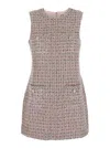 Self-portrait Pink Crewneck Sleeveless Mini Dress With Crystal Embellishments In Tech Fabric Woman In Neutral