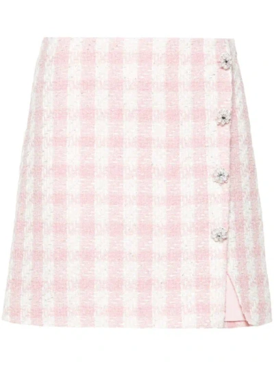 Self-portrait Pink Check Boucle Mini Skirt