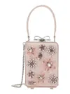 Self-portrait Pink Clutch Bag With All-over Floral Details And Metallic Bow In Satin Woman In Pink