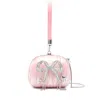 Self-portrait Bow Crystal-embellished Pearlescent Clutch In Pink