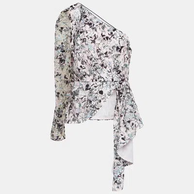 Pre-owned Self-portrait Pink Constellation Sequin Embroidery Crepe One-shoulder Top L