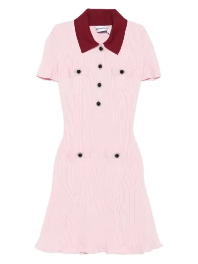 SELF-PORTRAIT PINK CONTRAST COLLAR KNIT MINI DRESS