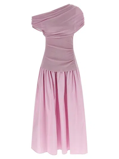 SELF-PORTRAIT SELF-PORTRAIT 'PINK COTTON DRAPED KNIT MIDI' DRESS