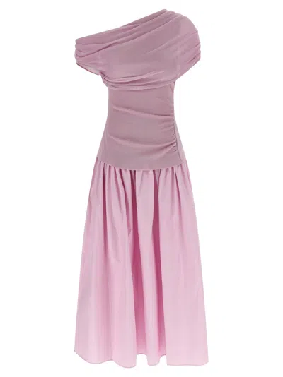SELF-PORTRAIT PINK COTTON DRAPED KNIT MIDI DRESSES PINK