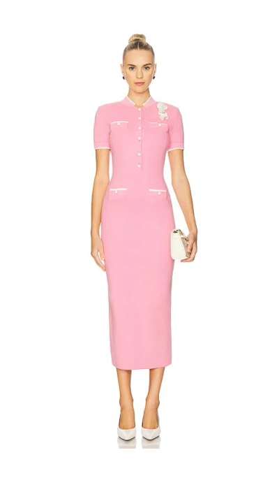 Self-portrait Pink Crochet Flower Knit Midi Dress