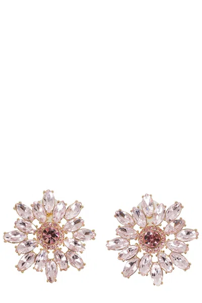 Self-portrait Pink Crystal Flower Earrings