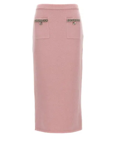 SELF-PORTRAIT SELF-PORTRAIT 'PINK EMBELLISHED KNIT MIDI' SKIRT