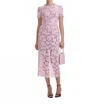 Self-portrait Pink Fine Lace Pearl Midi Dress In Pink