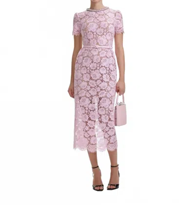SELF-PORTRAIT PINK FINE LACE PEARL MIDI DRESS
