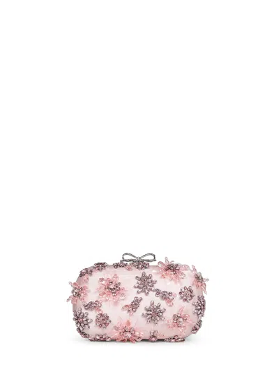 Self-portrait Pink Floral Crystal Clutch Bag With Strap