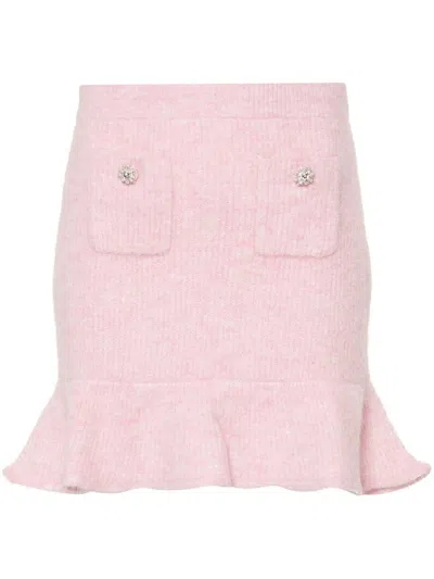 Self-portrait Pink Fluffy Rib Knit Mini Skirt Clothing