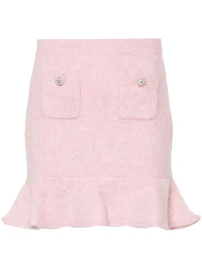 SELF-PORTRAIT SELF PORTRAIT PINK FLUFFY RIB KNIT MINI SKIRT