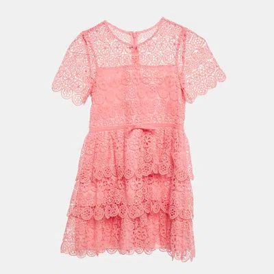 Pre-owned Self-portrait Pink Guipure Circle Lace Tiered Mini Dress 7-8yrs